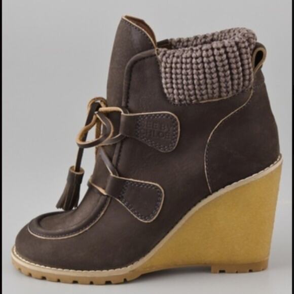 See by Chloe Wallabee Wedge in Brown.